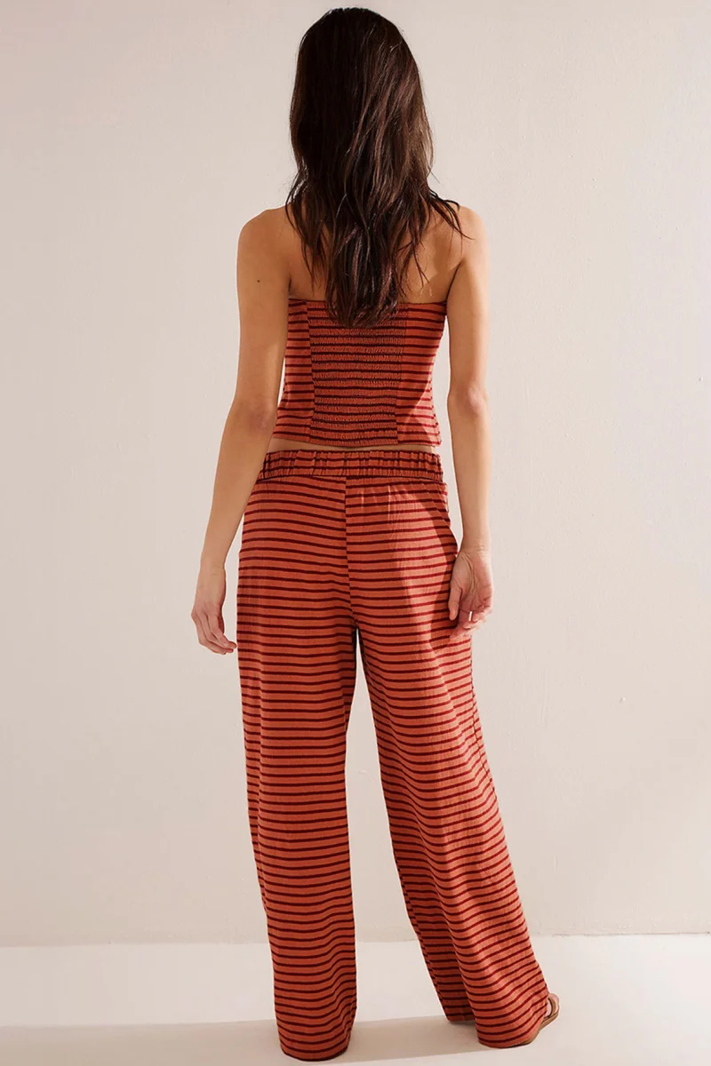 KATCH ME Striped Tube Top & Low-Rise Wide Leg Trousers Co-ord Set - Image 3