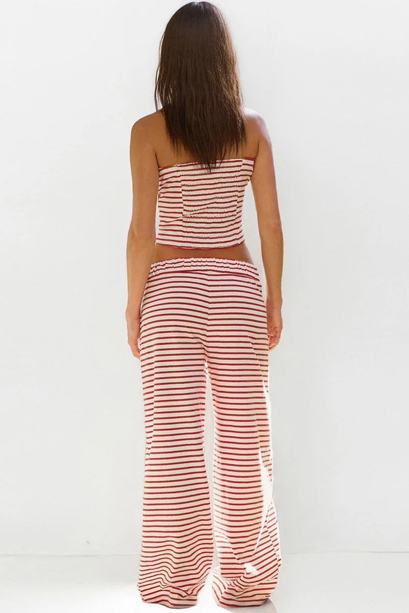 KATCH ME Striped Tube Top & Low-Rise Wide Leg Trousers Co-ord Set - Image 5