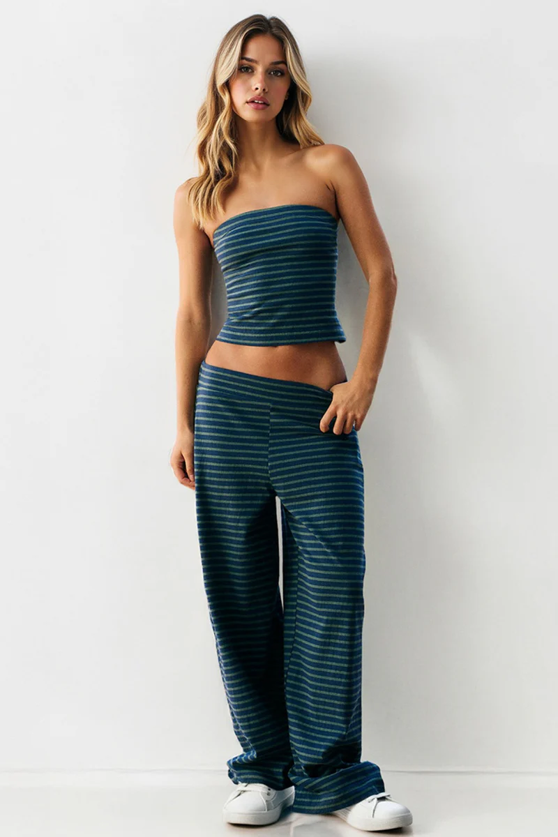 KATCH ME Striped Tube Top & Low-Rise Wide Leg Trousers Co-ord Set - Image 6