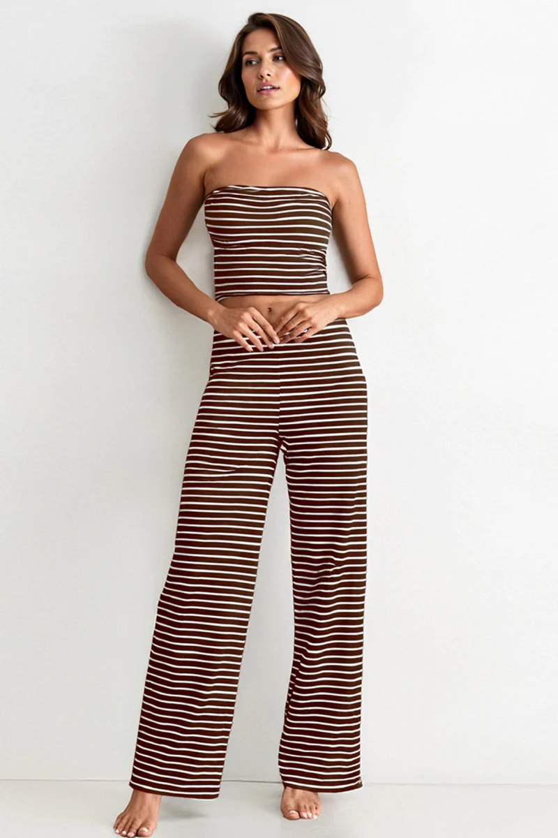 KATCH ME Striped Tube Top & Low-Rise Wide Leg Trousers Co-ord Set - Image 9
