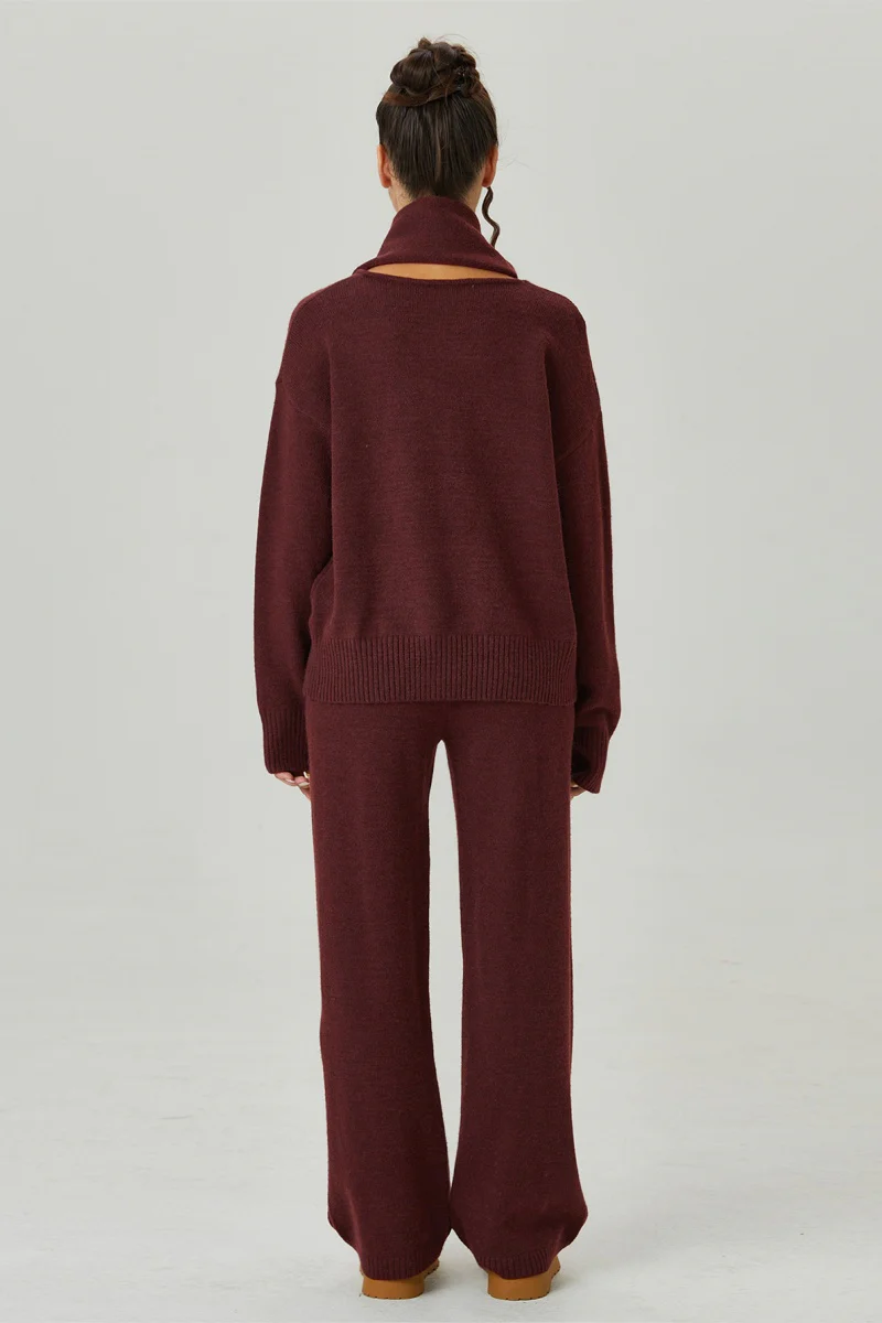 KATCH ME V-Neck Sweater with Scarf & Wide Leg Trousers Co-ord Set - Image 7