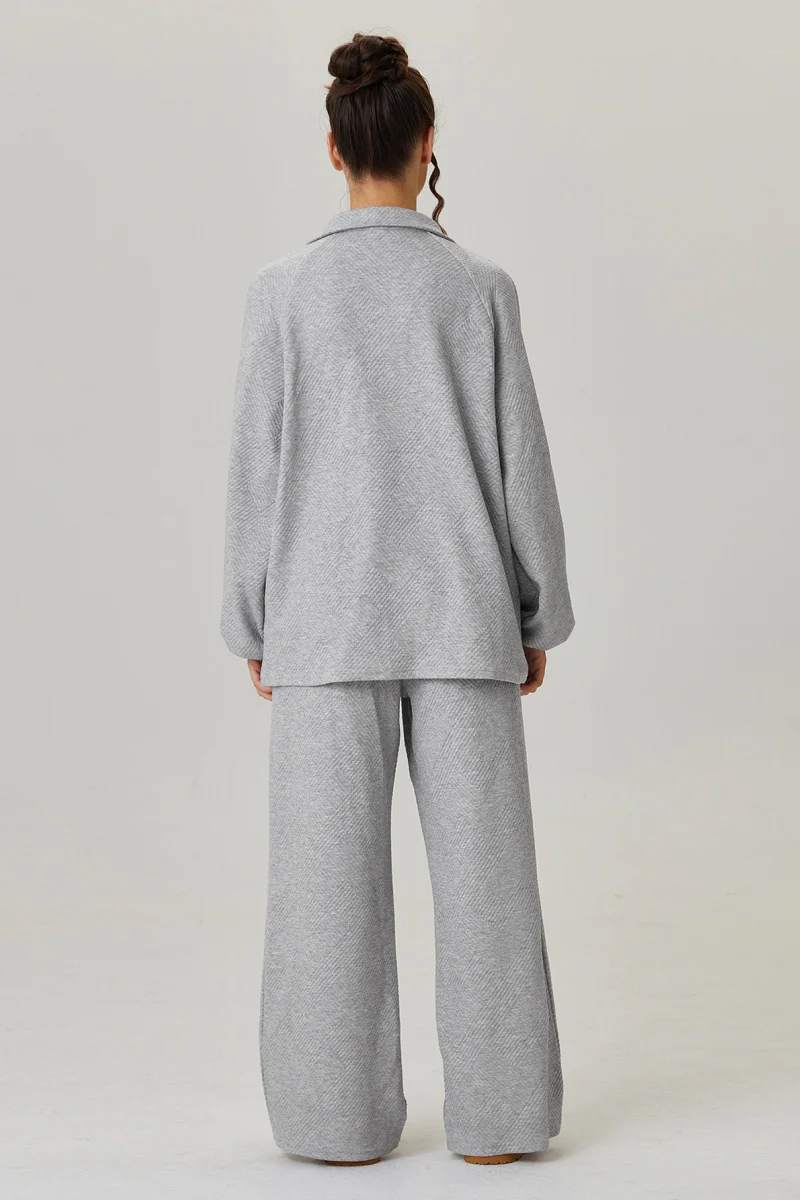 KATCH ME V-Neck Loose Textured Pullover & Drawstring Waist Trousers Co-ord Set - Image 2