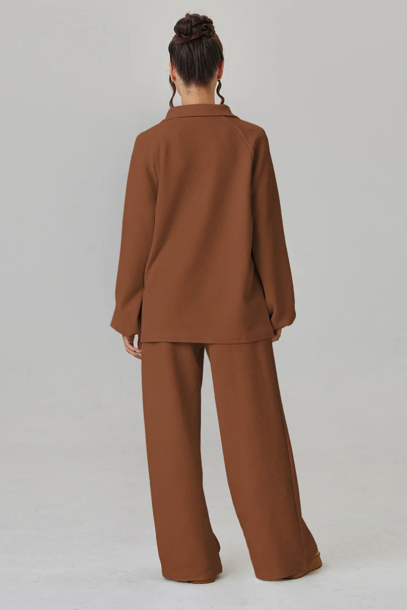 KATCH ME V-Neck Loose Textured Pullover & Drawstring Waist Trousers Co-ord Set - Image 4