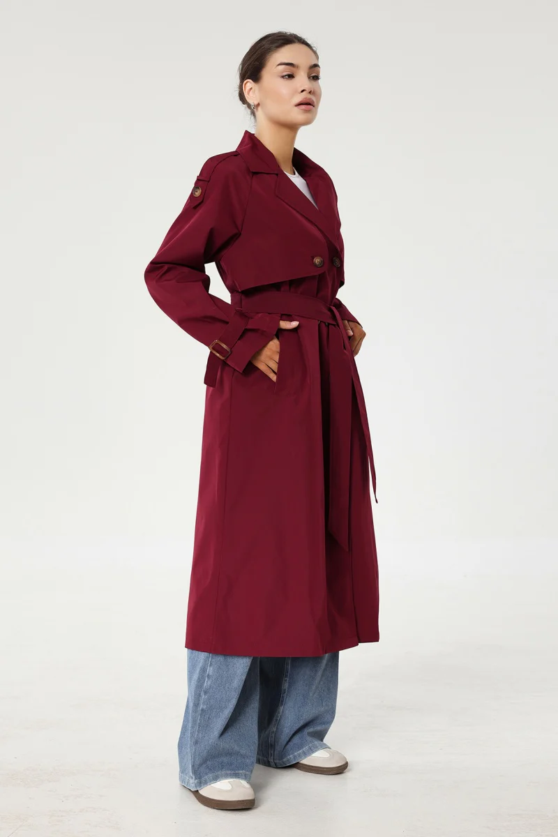 KATCH ME Notch Lapel Double Breasted Belt Decor Trench Coat - Image 10