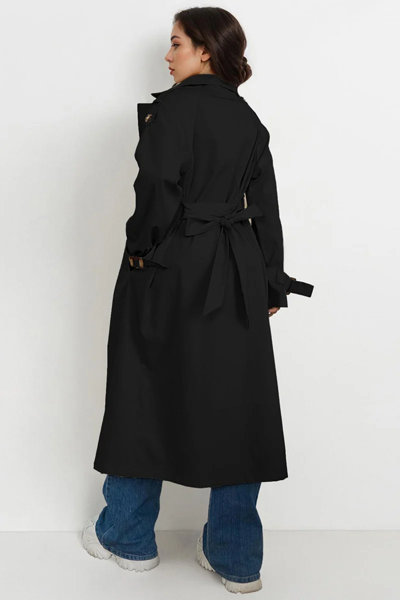 KATCH ME Notch Lapel Double Breasted Belt Decor Trench Coat - Image 12