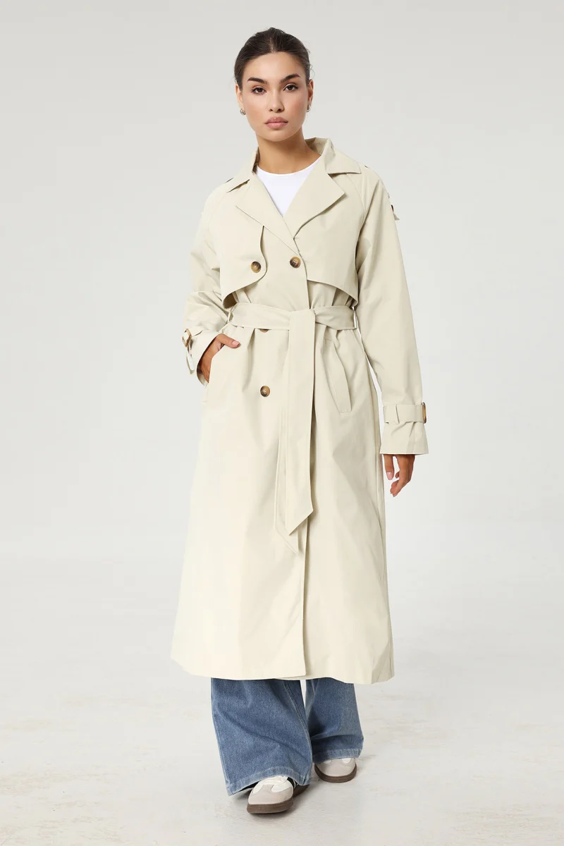 KATCH ME Notch Lapel Double Breasted Belt Decor Trench Coat - Image 2