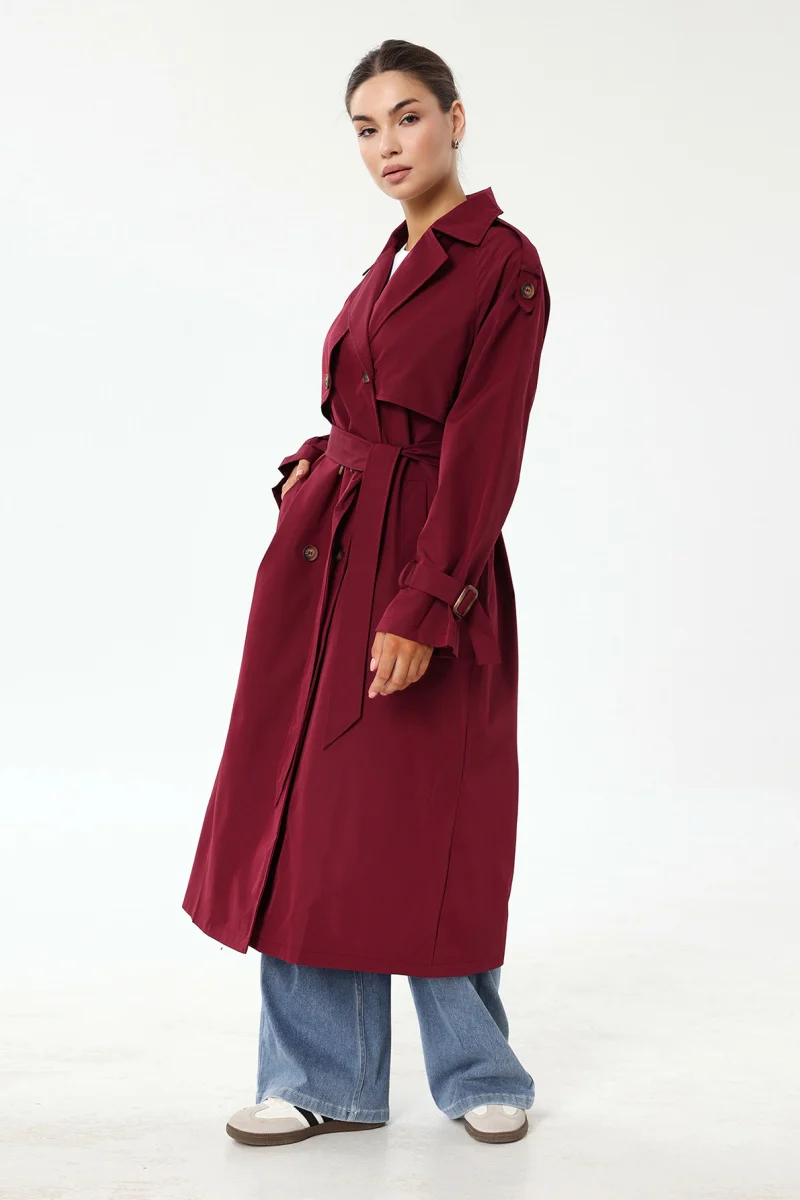 KATCH ME Notch Lapel Double Breasted Belt Decor Trench Coat - Image 5