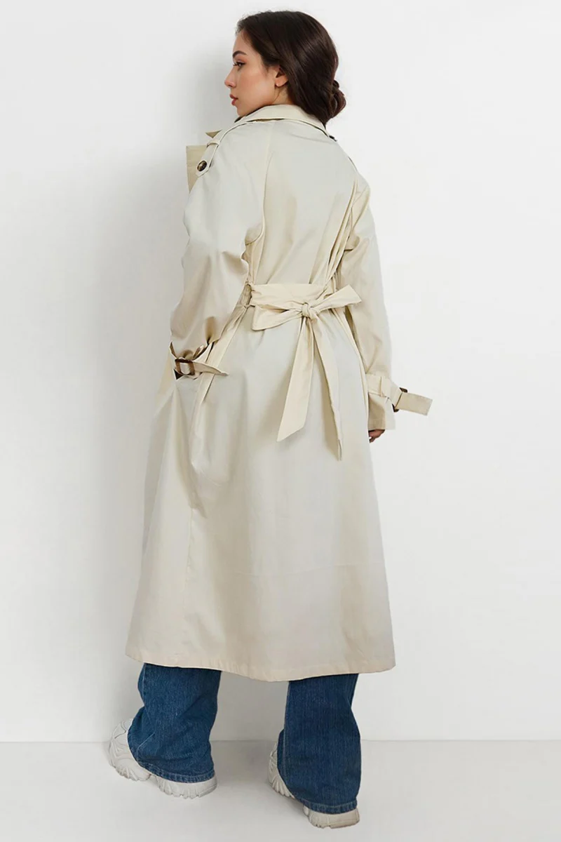 KATCH ME Notch Lapel Double Breasted Belt Decor Trench Coat - Image 8