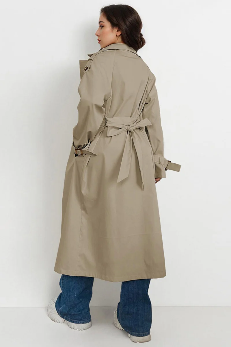 KATCH ME Notch Lapel Double Breasted Belt Decor Trench Coat - Image 9