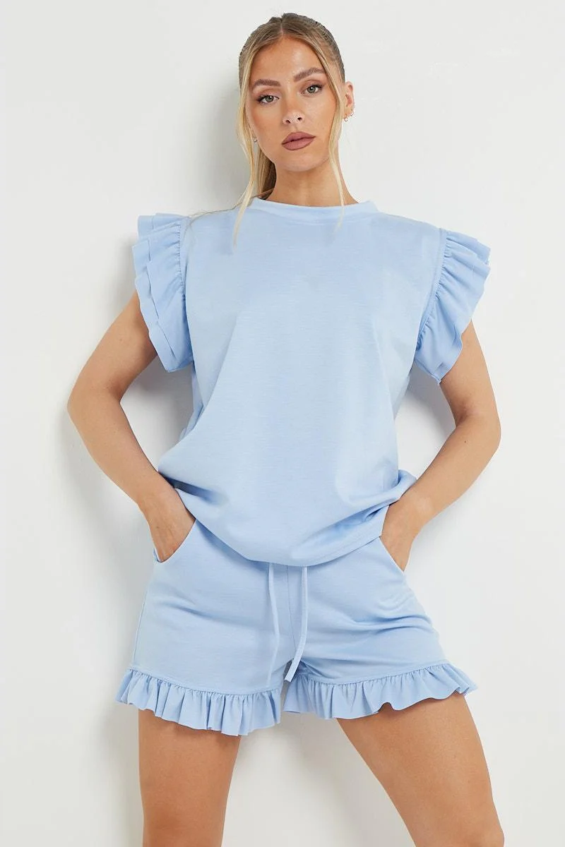 KATCH ME Solid Ruffle Sleeve Top & Pocket Shorts Co-ord Set - Image 9