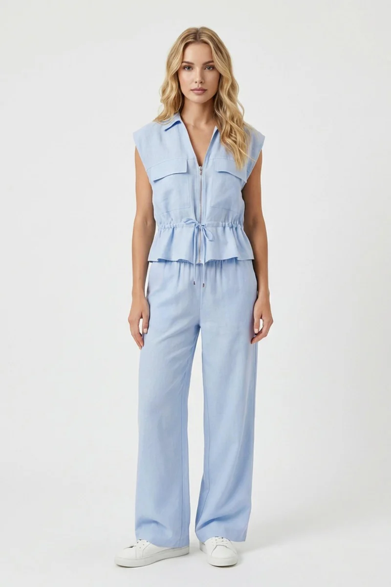 KATCH ME Two Piece Sets V Neck Wide Leg Trousers Co ords