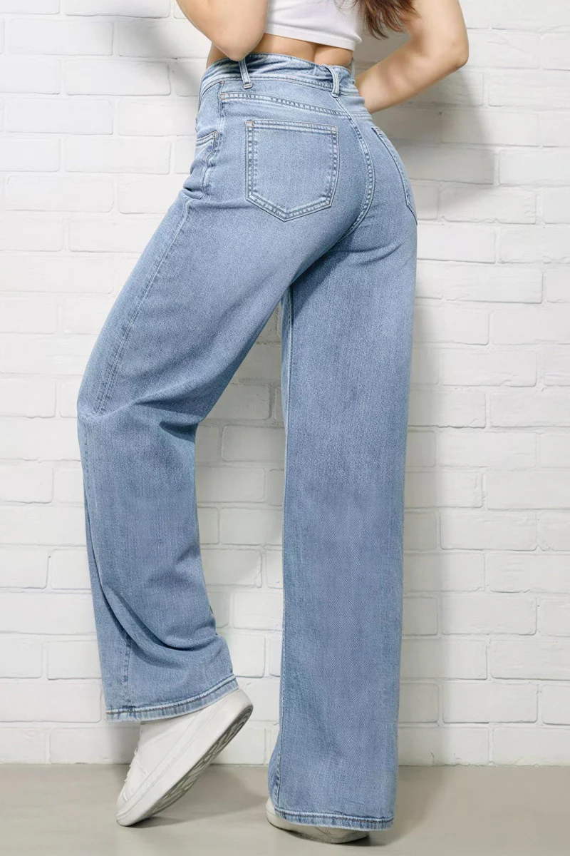KATCH ME Women's Folded-Waist Wide-Leg Floor-Length Denim Jeans - Image 2