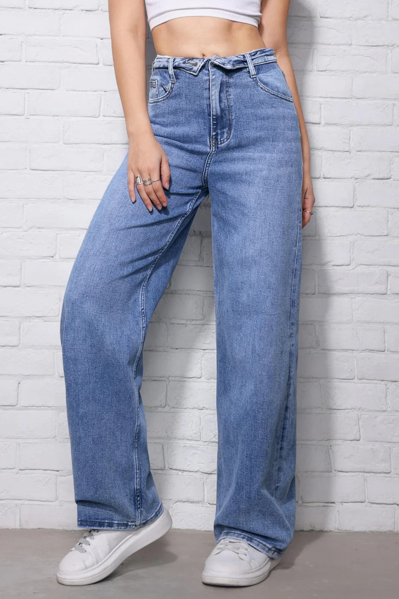 KATCH ME Women's Folded-Waist Wide-Leg Floor-Length Denim Jeans - Image 5