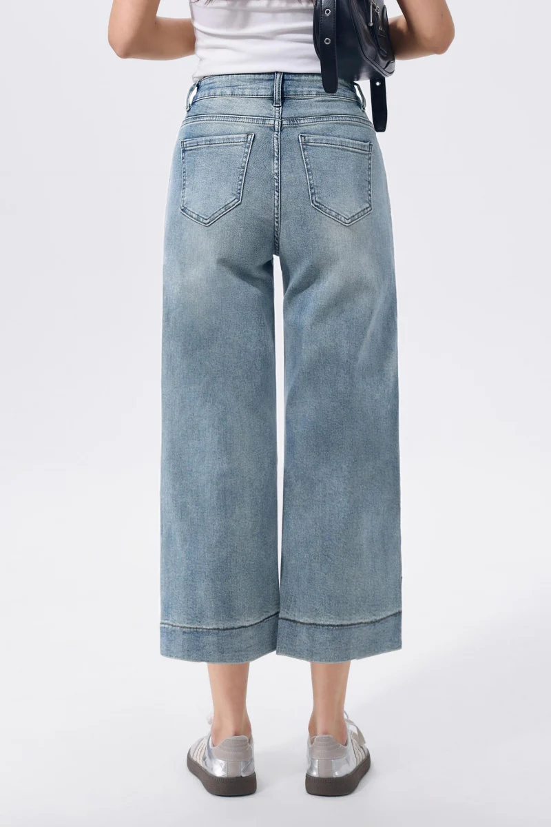 KATCH ME Women's Mid-Rise Wide Leg Cropped Jeans, Multi-Pocket Street Style Stretchy Denim Trousers - Image 4