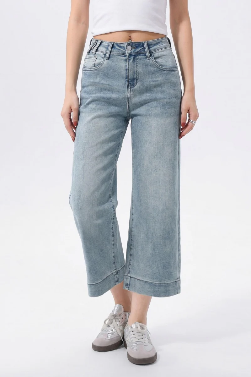 KATCH ME Women's Mid-Rise Wide Leg Cropped Jeans, Multi-Pocket Street Style Stretchy Denim Trousers - Image 6