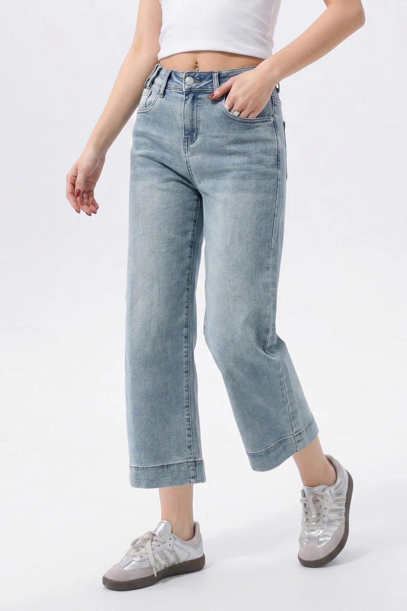 KATCH ME Women's Mid-Rise Wide Leg Cropped Jeans, Multi-Pocket Street Style Stretchy Denim Trousers - Image 7