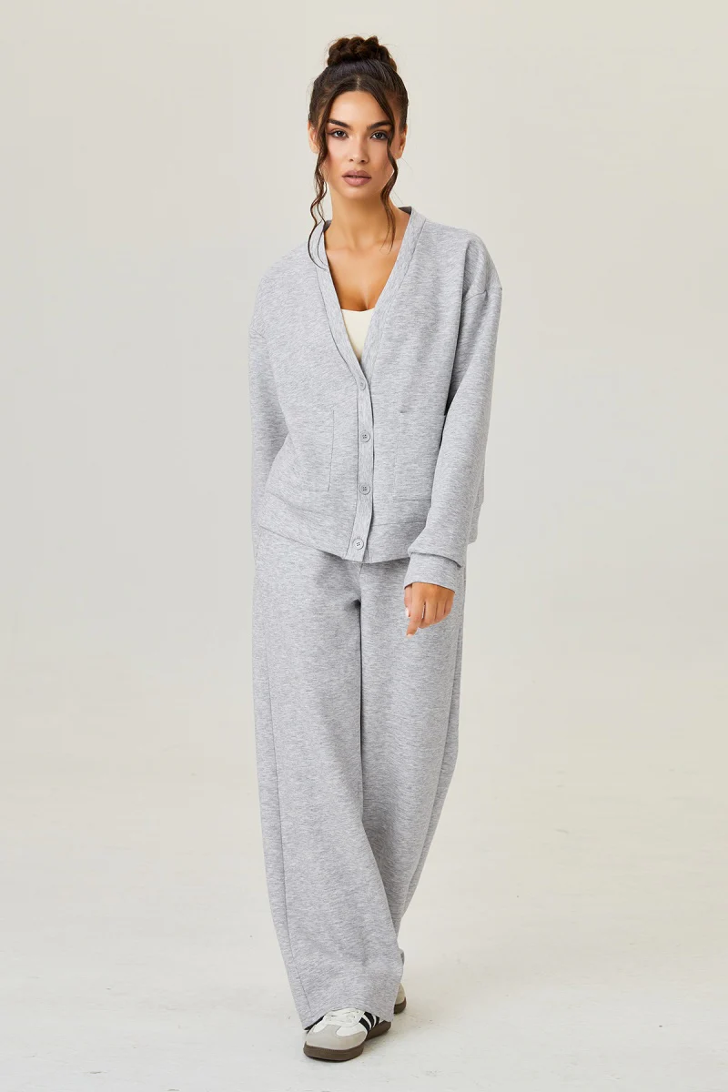 KATCH ME Comfort Solid Color Button-Up Long Sleeve Two Piece Co-ord