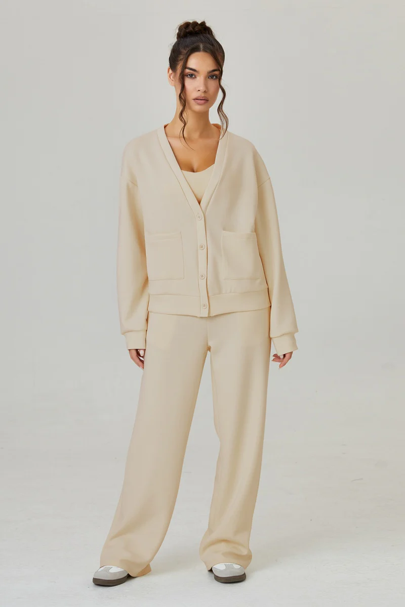 KATCH ME Comfort Solid Color Button-Up Long Sleeve Two Piece Co-ord - Image 7