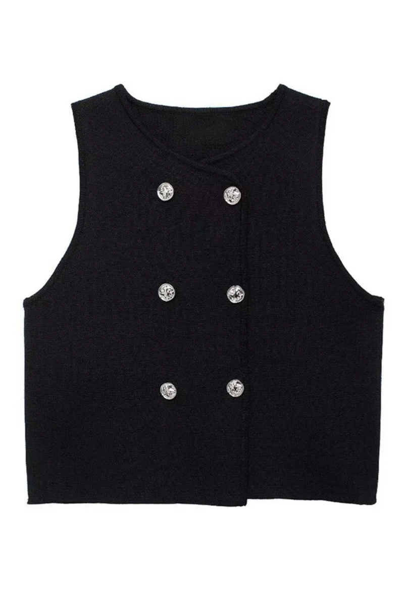KATCH ME Comfort Solid Color V Neck Double Breasted Sleeveless Tank Top - Image 7