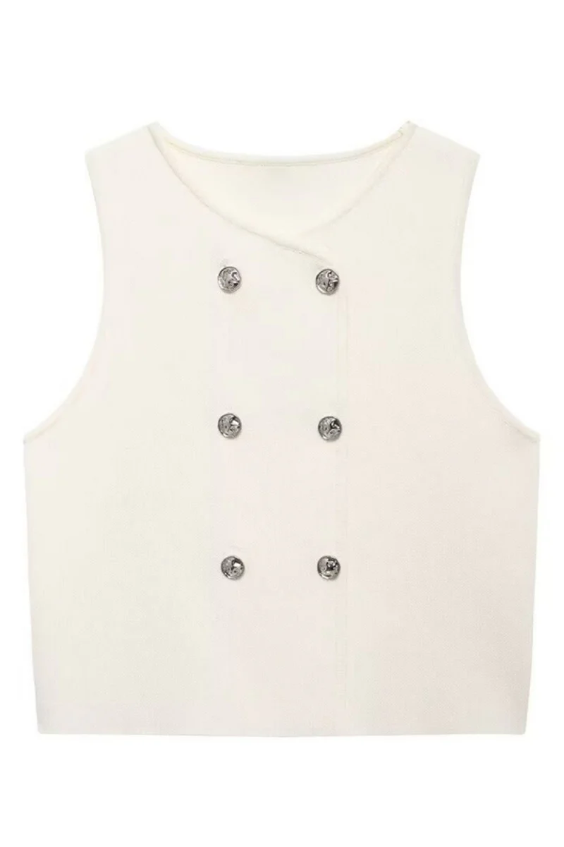 KATCH ME Comfort Solid Color V Neck Double Breasted Sleeveless Tank Top - Image 8