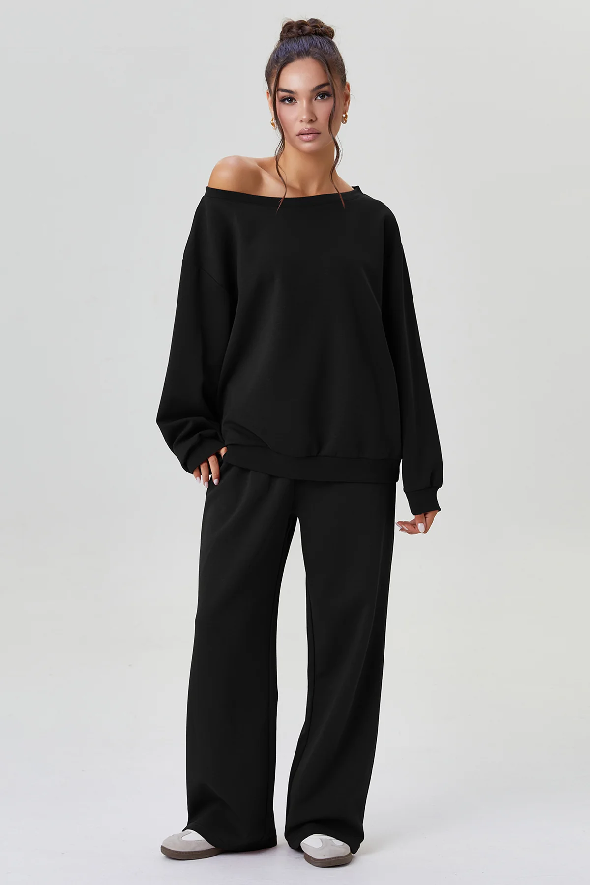 KATCH ME Sloping Shoulder Long Sleeve Top & Wide Leg Trousers Co-ord Set - Image 16