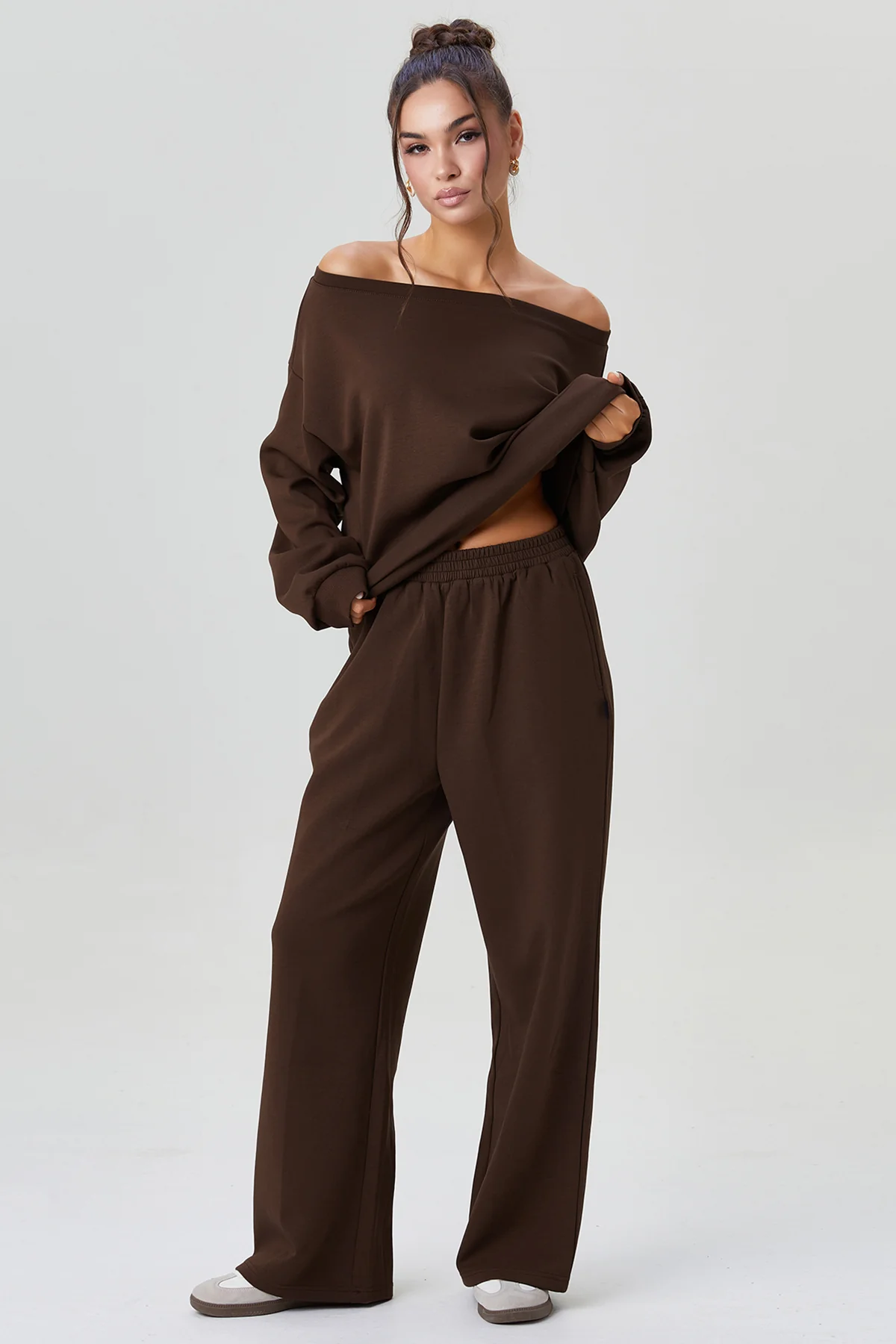 KATCH ME Sloping Shoulder Long Sleeve Top & Wide Leg Trousers Co-ord Set - Image 3