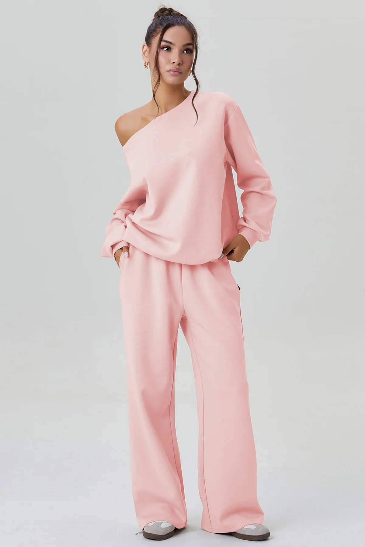KATCH ME Sloping Shoulder Long Sleeve Top & Wide Leg Trousers Co-ord Set - Image 6