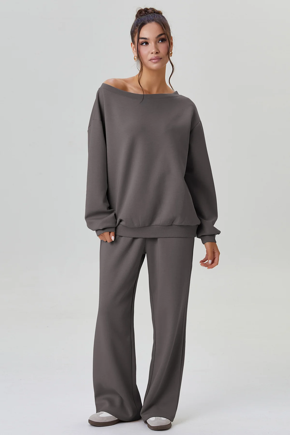 KATCH ME Sloping Shoulder Long Sleeve Top & Wide Leg Trousers Co-ord Set - Image 8