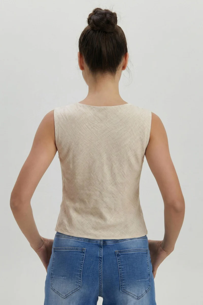 KATCH ME Lightweight Flowy Cowl Neck Metal Buckle Asymmetric Sleeveless Top - Image 4