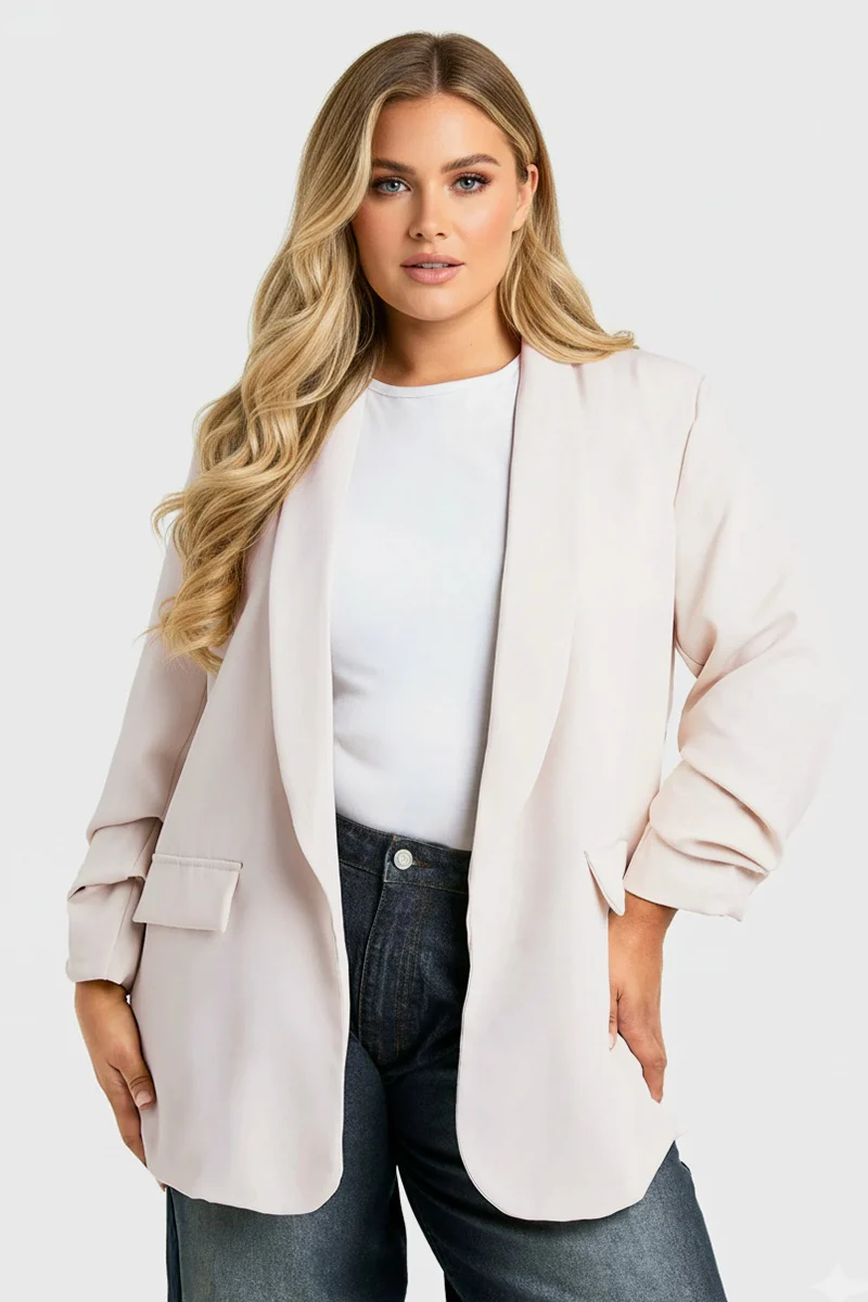 KATCH ME Lightweight Solid Color Open Front Loose Fit Long Sleeve Blazer Jacket