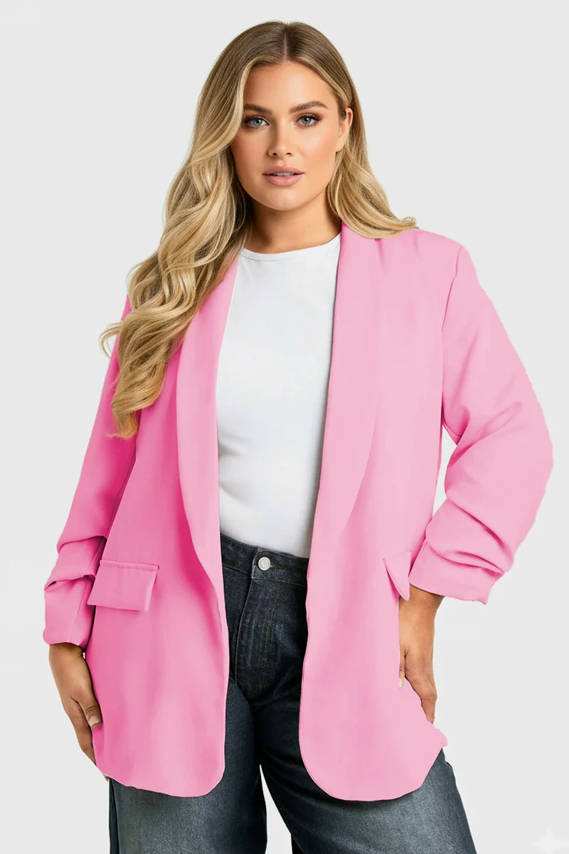 KATCH ME Lightweight Solid Color Open Front Loose Fit Long Sleeve Blazer Jacket - Image 2