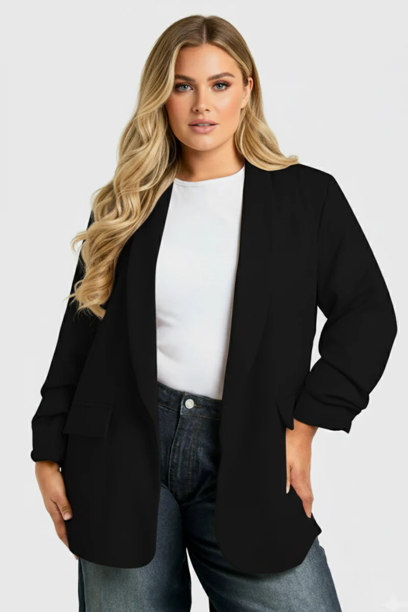 KATCH ME Lightweight Solid Color Open Front Loose Fit Long Sleeve Blazer Jacket - Image 3