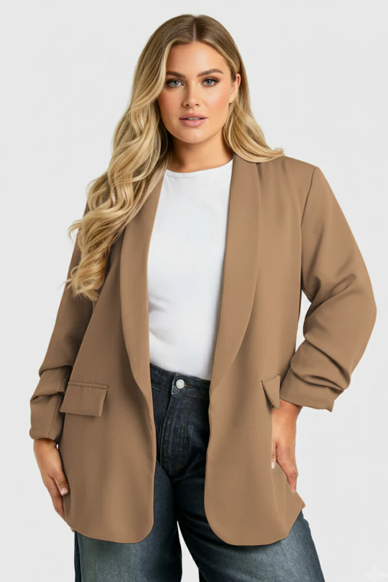 KATCH ME Lightweight Solid Color Open Front Loose Fit Long Sleeve Blazer Jacket - Image 4