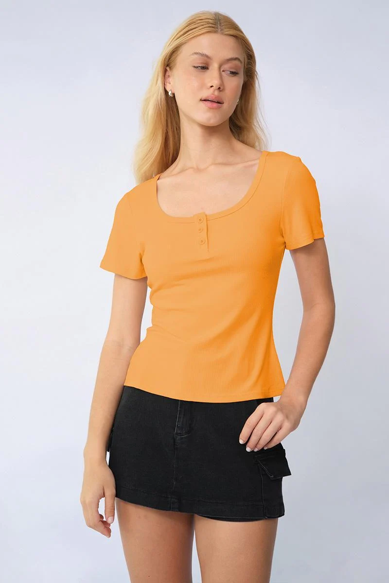 KATCH ME Soft Comfort Solid Color Square Neck Short Sleeve Top