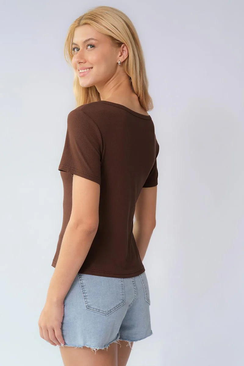 KATCH ME Soft Comfort Solid Color Square Neck Short Sleeve Top - Image 3