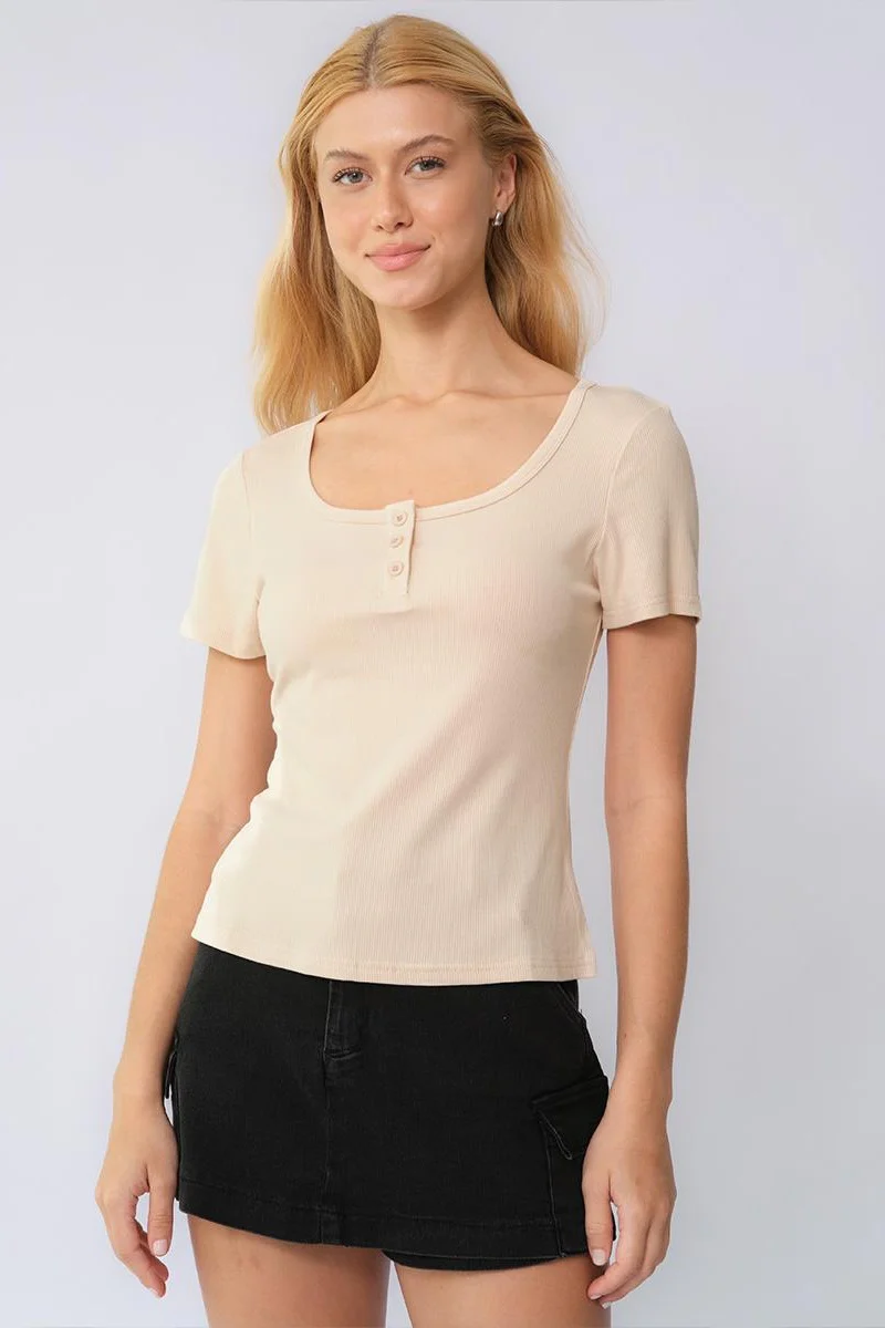 KATCH ME Soft Comfort Solid Color Square Neck Short Sleeve Top - Image 5