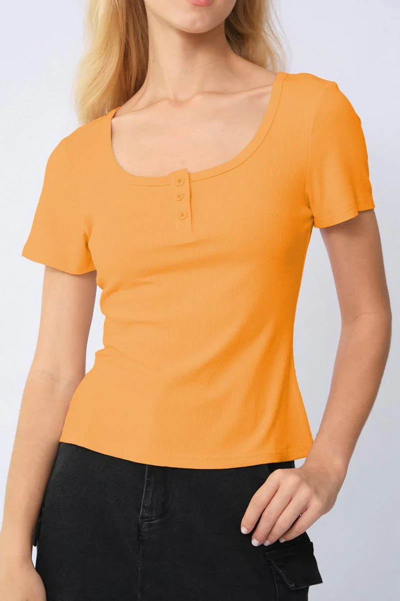 KATCH ME Soft Comfort Solid Color Square Neck Short Sleeve Top - Image 6