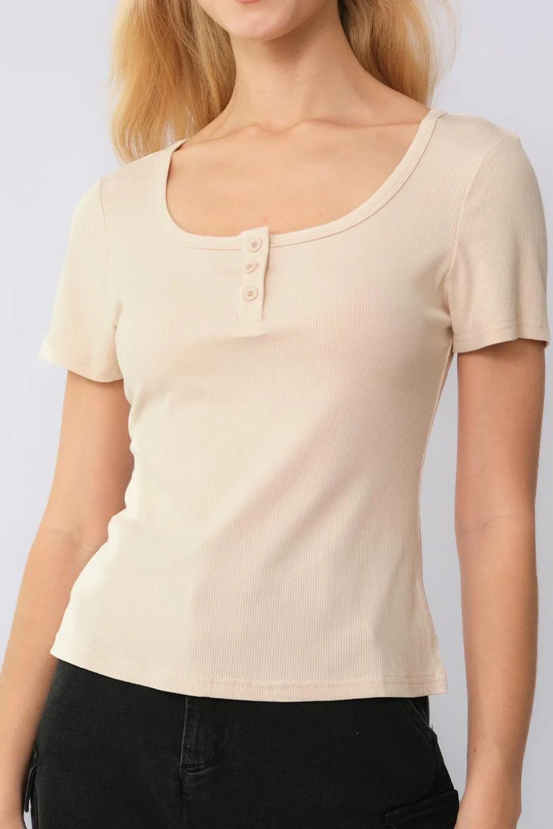 KATCH ME Soft Comfort Solid Color Square Neck Short Sleeve Top - Image 7