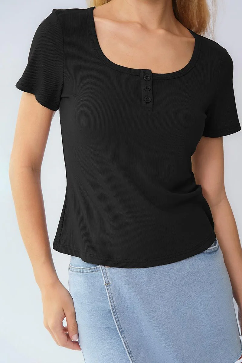 KATCH ME Soft Comfort Solid Color Square Neck Short Sleeve Top - Image 8