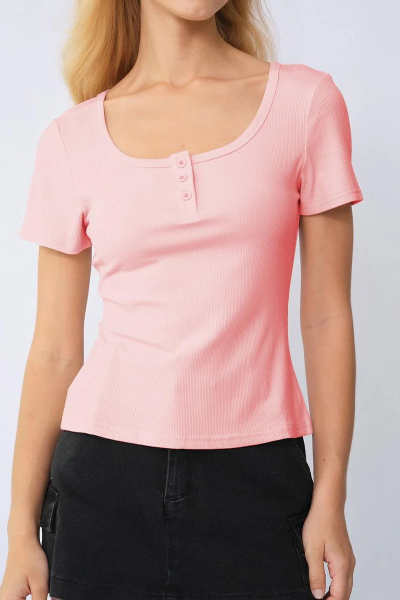 KATCH ME Soft Comfort Solid Color Square Neck Short Sleeve Top - Image 9
