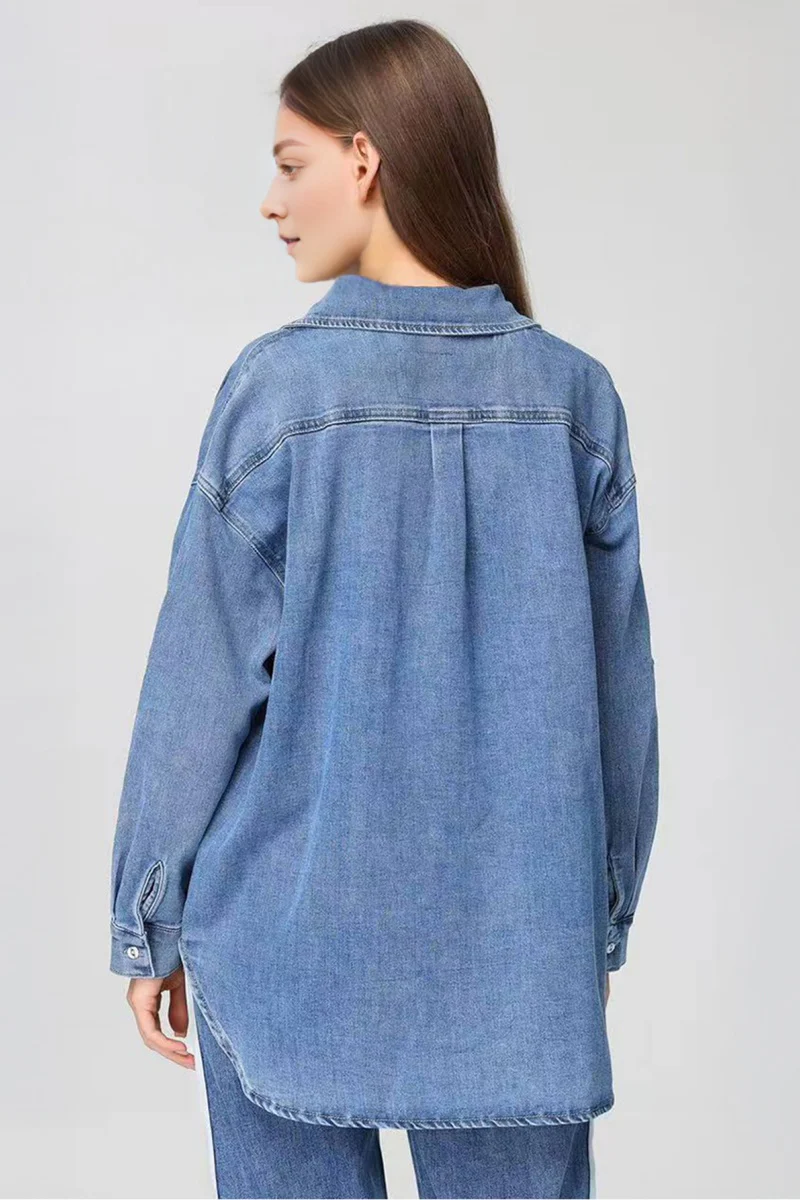 KATCH ME Soft Denim Lapel Oversized Button Long Sleeve Jacket - Image 3