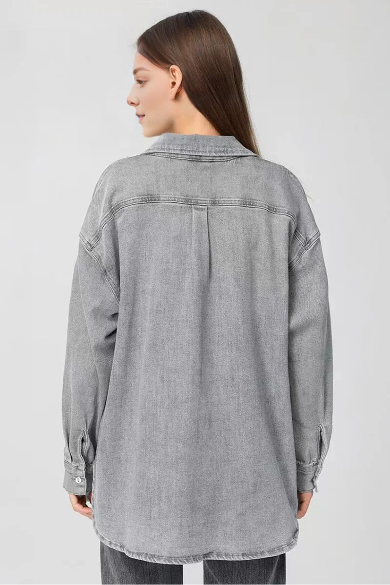 KATCH ME Soft Denim Lapel Oversized Button Long Sleeve Jacket - Image 4