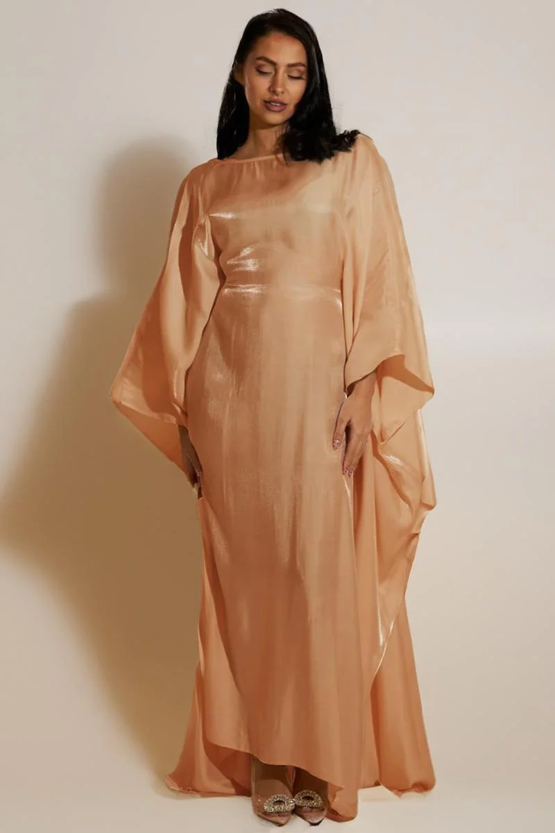 KATCH ME Soft Iridescent Fabric Solid Color Scoop Neck Loose Sleeve Maxi Dress - Image 13
