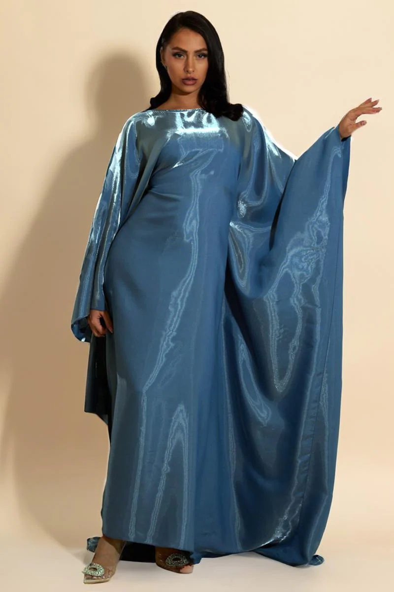 KATCH ME Soft Iridescent Fabric Solid Color Scoop Neck Loose Sleeve Maxi Dress - Image 14