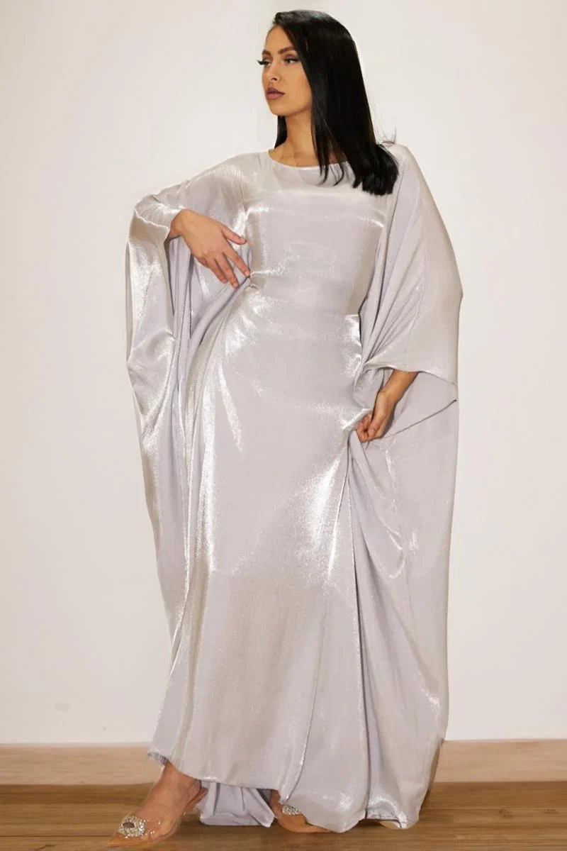 KATCH ME Soft Iridescent Fabric Solid Color Scoop Neck Loose Sleeve Maxi Dress - Image 15