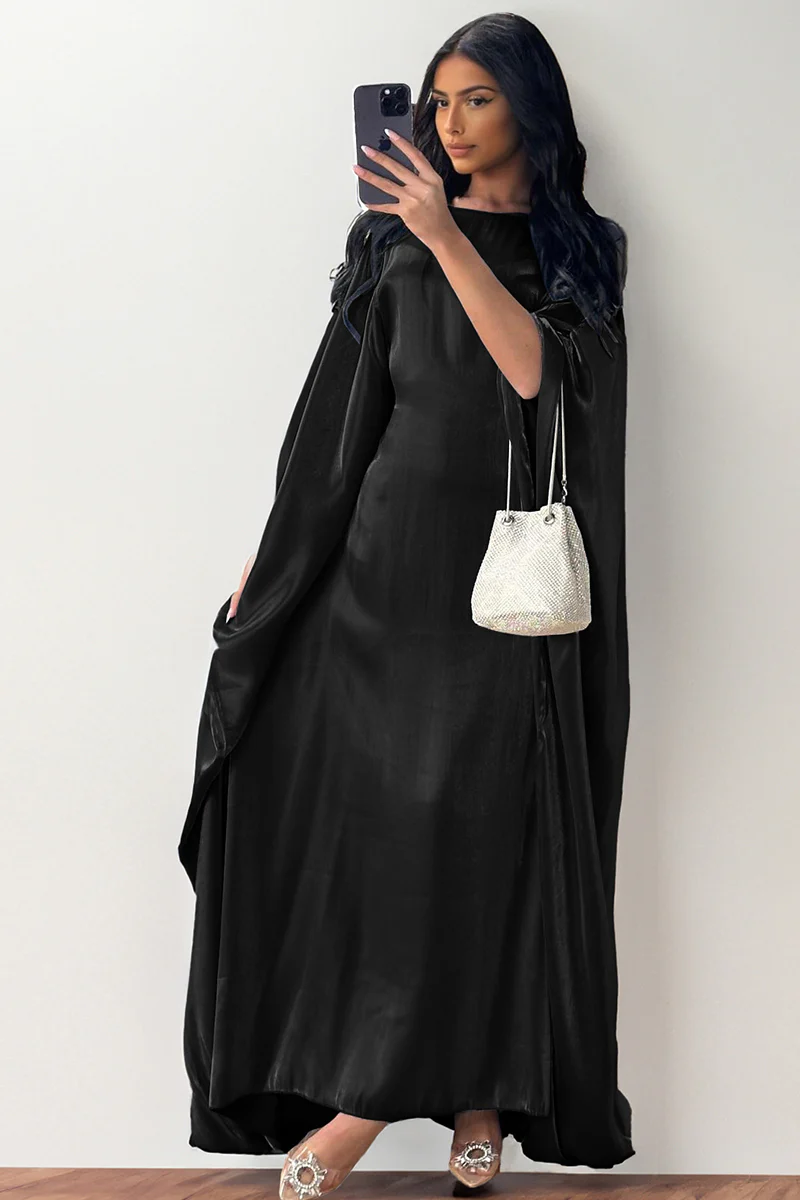 KATCH ME Soft Iridescent Fabric Solid Color Scoop Neck Loose Sleeve Maxi Dress - Image 17