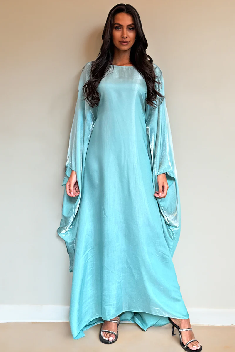 KATCH ME Soft Iridescent Fabric Solid Color Scoop Neck Loose Sleeve Maxi Dress - Image 2