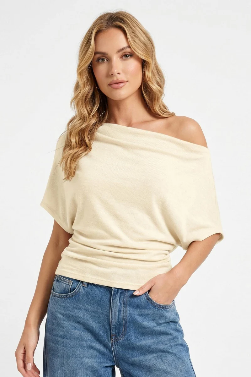 KATCH ME Soft Skin-Friendly Wrinkle Resistant Sloping Shoulder Loose Top - Image 4