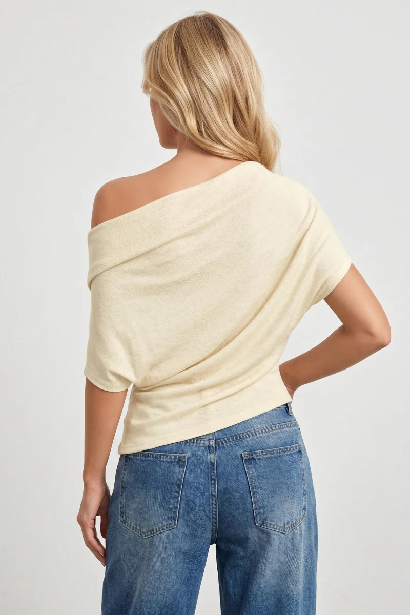 KATCH ME Soft Skin-Friendly Wrinkle Resistant Sloping Shoulder Loose Top - Image 6