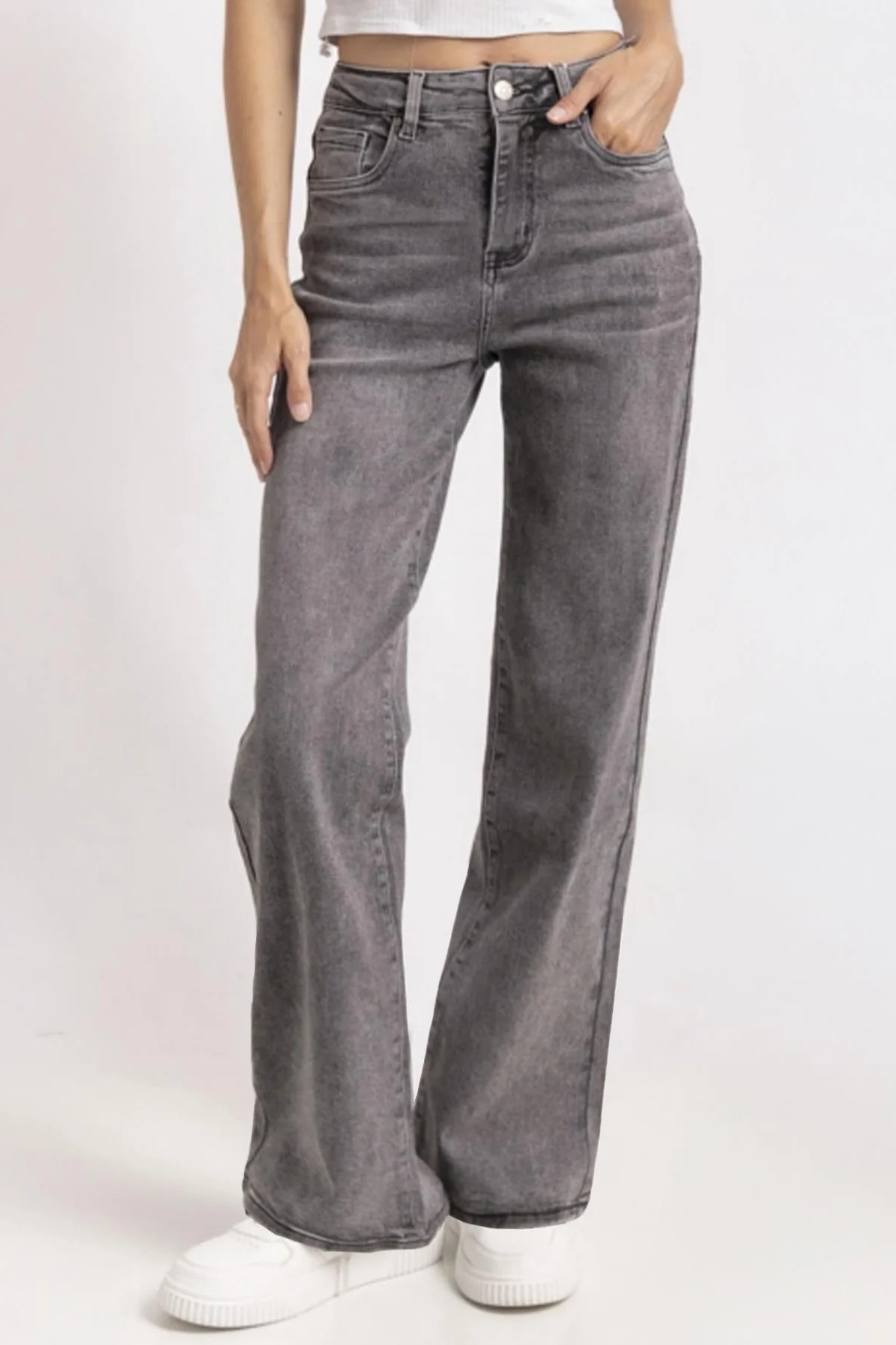 KATCH ME Street Style Versatile High Waist Wide Leg Stretch Jeans - Image 10